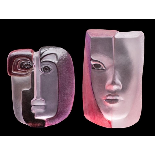 372 - Mats Jonasson two limited edition glass sculptures, Masq Mazzai and Masq Ideo, diamond point etched ... 