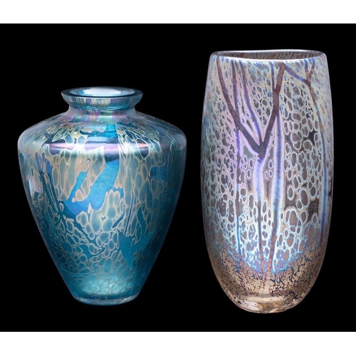 379 - Royal Brierley Studio, two  art glass vases one of shouldered oviform and the other of flattened ovi... 