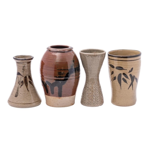 380 - *Jeremy Leach [b.1941] four stoneware vases: of various forms two with brushwork foliate decoration,... 