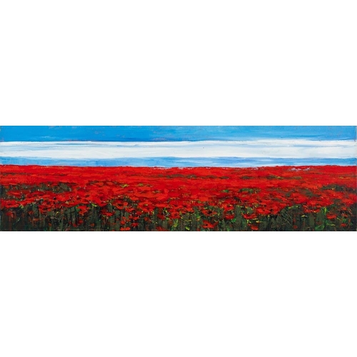 54 - *Carl Scanes [British, b. 1964] Poppy Fields, a triptych inscribed verso oil on canvas each 30 x 100... 