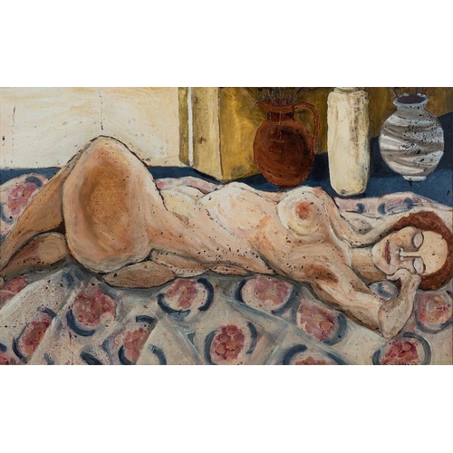 7 - *Minou Steiner [Franco-British, 1939-2008] Reclining nude signed lower right oil on card 40 x 66cm