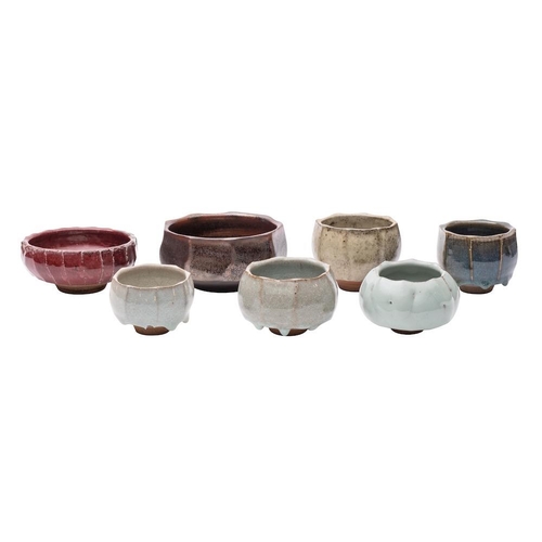 98 - *Brian Paul Bearne [1937-2000] seven stoneware bowls of shallow cut sided form, five under wood ash ... 