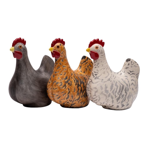 102 - *Tony White [Contemporary] a group of three raku fired hens, impressed marks, 24cm high.