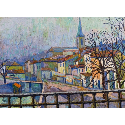 134 - Rene Chambon [1888-?] Townscape, signed oil on canvas, 58 x 80cm.