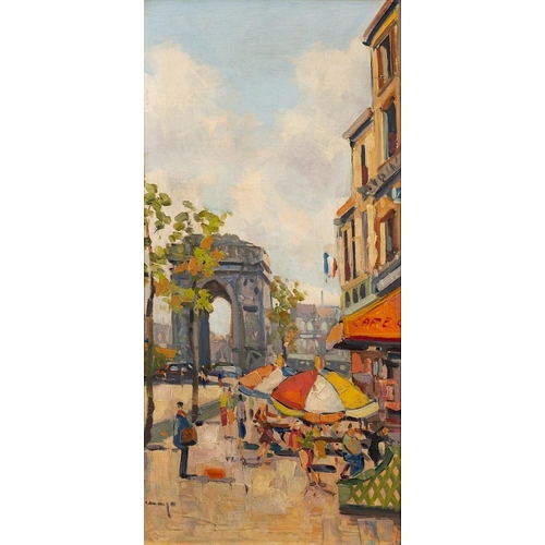 176 - French School [20th century] Parisian Street Scenes; a pair oil on canvas each 58 x 28cm; together w... 