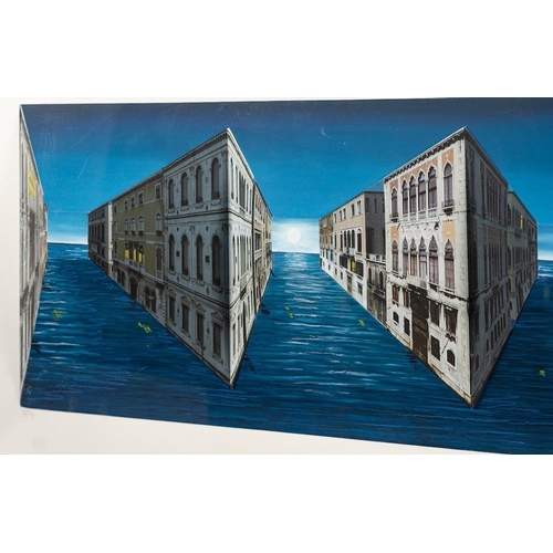 187 - *Patrick Hughes [b. 1939] Venice, a moonlit canal pencil signed and limited edition numbered AP 6/7 ... 