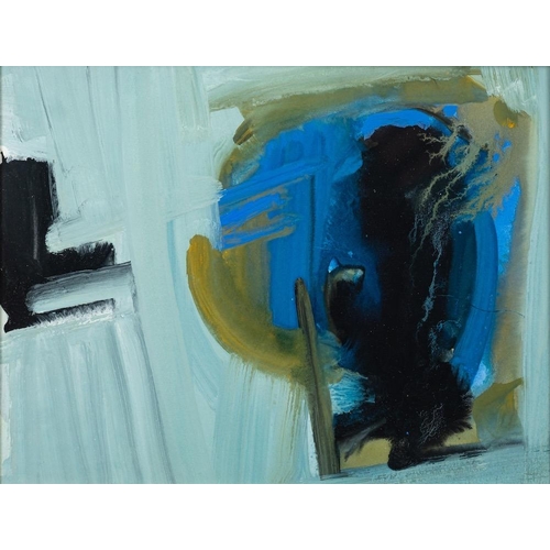 220 - * Bob Crossley [1912-2010], Abstract, blue and pale blue oil on paper, 17.5 x 23cm