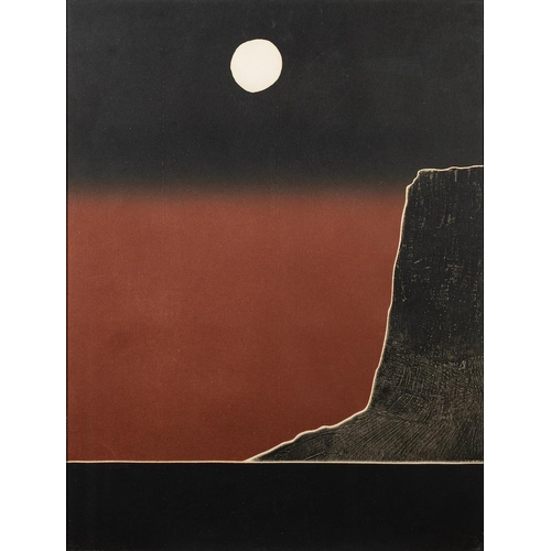 230 - Contemporary School An abstract canyon landscape, red and black; a triptych indistinctly signed Lytt... 