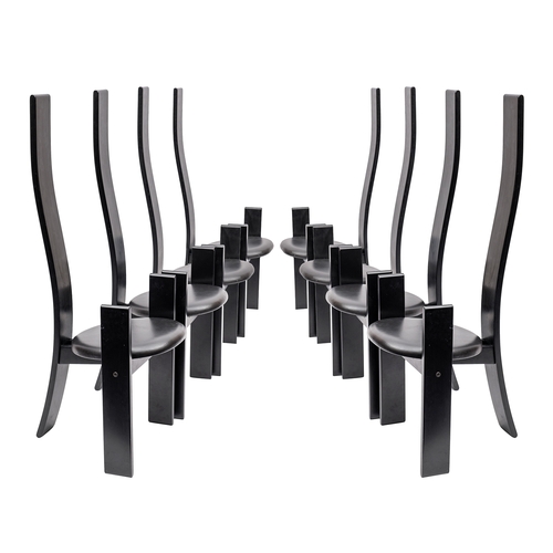 332 - A set of eight Golem dining chairs by Vico Magistretti for Poggi, circa 1969; each with slender serp... 