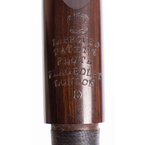 1065 - A early 20th century rosewood and nickel plated Flageolet of three sections, stamped to mouth piece ... 
