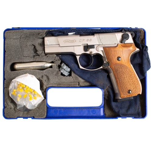 115 - An Umarex Walther  Model CP88 .177 CO2 air pistol,  serial number 'A24430327', nickel finish with tw... 