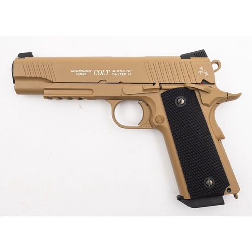 128 - A Cyber Gun Rail Series Colt 1911 CO2 BB pistol,  serial number '15B04718', and coloured finish with... 