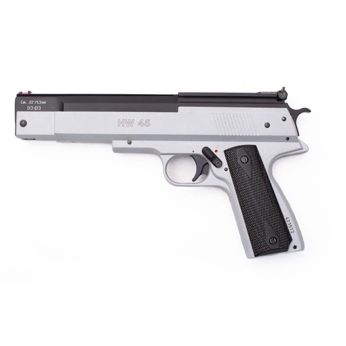 159 - A Weirauch HW 45 .22 calibre air pistol  serial number '423572', black  top flat over anodised frame... 