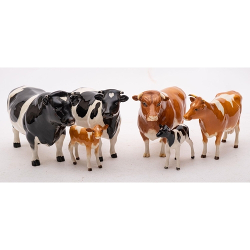17 - A group of Beswick cattle comprising;- Friesian cow, Champion Claybury Leegwater, Friesian bull, Cha... 