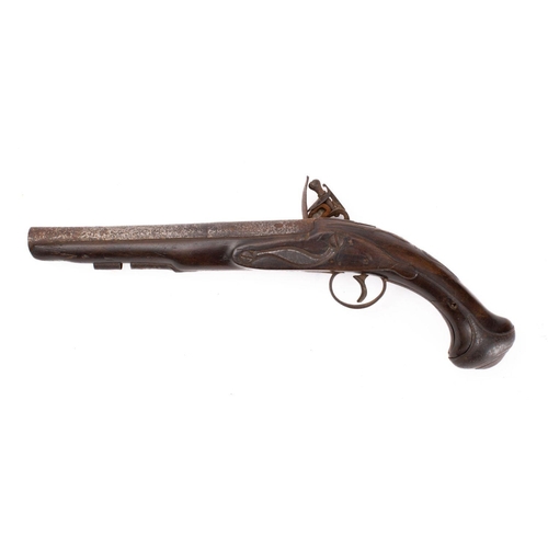 179 - A late 18th century flintlock pistol, the plain 8 inch barrel with proof marks to chamber,  sidelock... 