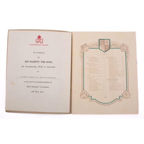 381 - A 1937 Coronation Buckingham Palace letterhead medal citation to '393624 Serjeant (sic) L.V.E Genin,... 