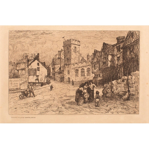 496 - After Nathaniel Hughes J. Baird (British, 1865-1936) eight hand-coloured etchings of Exeter views, p... 