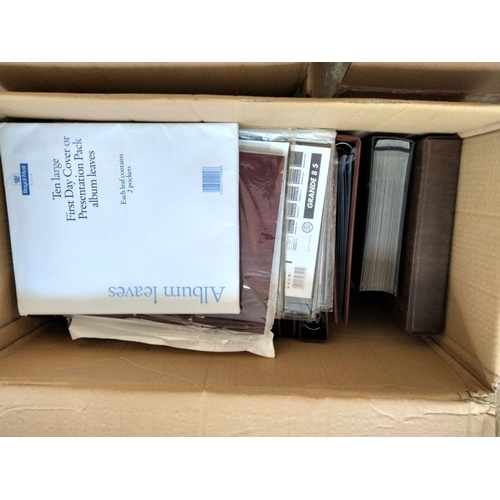 632 - Stamp accessories in three boxes,  including thirty-eight Royal Mail FDC  Presentation pack albums, ... 