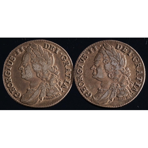 755 - Two George II shillings,1743 and 1747: (roses in angles)