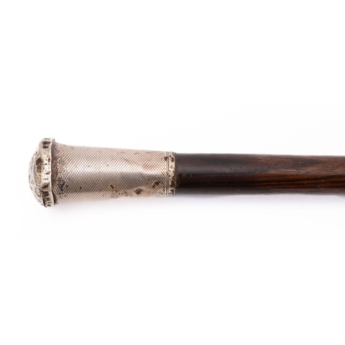 90 - A George V silver mounted partridge wood walking cane, London 1922, maker's mark rubbed, the chequer... 