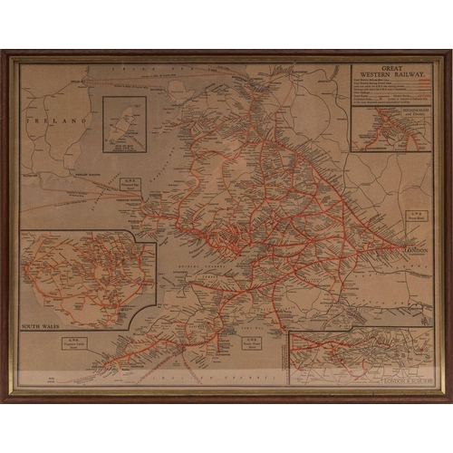 1007 - A framed GWR map of the GWR system, 49.5 x 64cm.