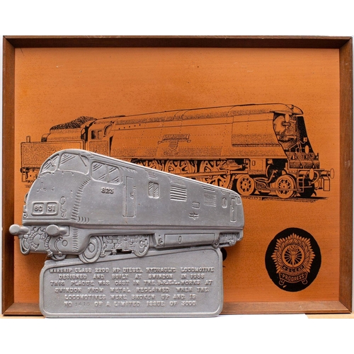 1028 - A cast alloy commemorative plaque for the Warship Class 2200 HP Diesel  Hydraulic locomotives, toget... 