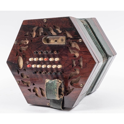 1067 - Louis Lachenal. A late 19th century rosewood  forty-eight key concertina, serial number '16003',  pi... 