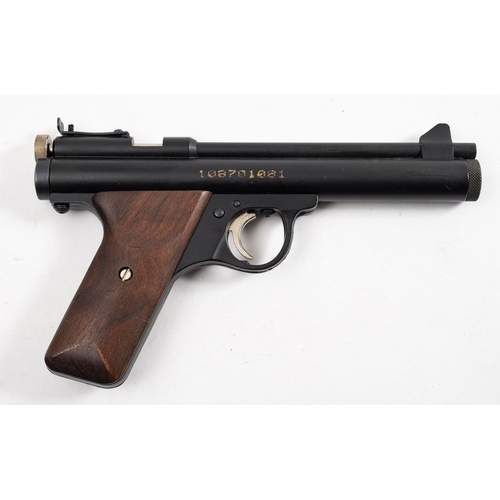 127 - A Crossman E9A .22 calibre CO2 air pistol,  black finish with two piece wooden grip, serial number '... 
