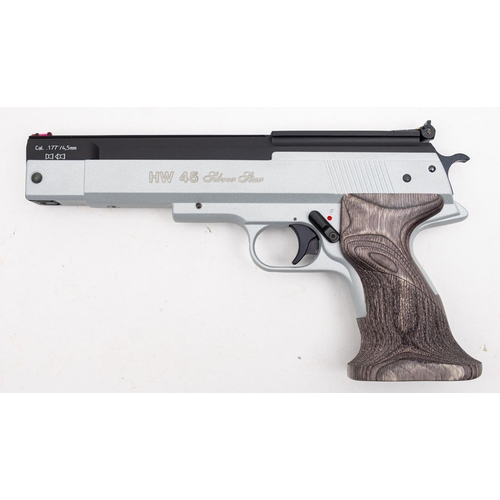 135 - A Weihrauch HW 45 Silver Star .177 calibre air pistol serial number '424388', silver frame with two ... 