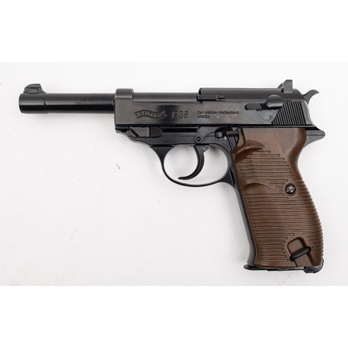 136 - An Umarex  Walther P38 .177 calibre CO2 BB air pistol serial number '14A57337, black frame with brow... 