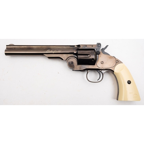 140 - An ASG Shofield 6 inch .177 calibre CO2 air pistol revolver serial number '117J10742', black frame w... 