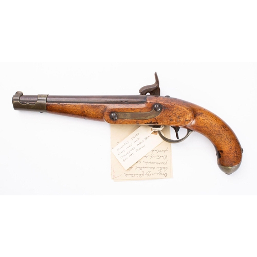 180 - A 19th century Belgian percussion cap pistol,  the plain 10 inch barrel with proof marks to top of c... 