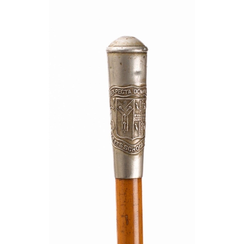 218 - A silver pate mounted swagger stick for St. Bees School OTC:, 69cm long