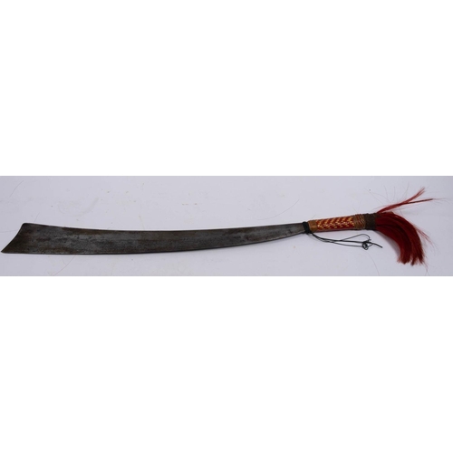 220 - A Naga head hunters dao sword from Upper Burma or Assam (sacrificial temple sword) slightly curved s... 