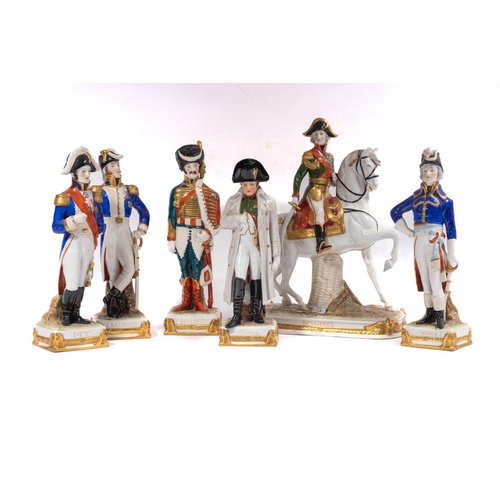 26 - A group of six Sitzendorf porcelain figures of Napoleonic period  officers, comprising 'Napoleon', '... 