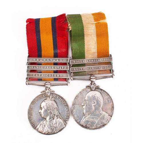 279 - A Boer War pair to '5237 Pte A Leeder Norfolk Rgt',  comprising Queen's South Africa medal with thre... 