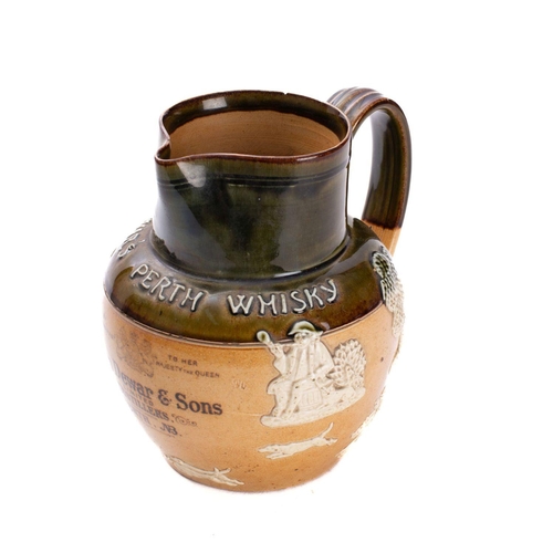 3 - A Doulton stoneware harvest advertising jug for  Dewar's Perth Whisky' with sprigged decorations and... 