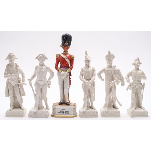 32 - A group of five blanc de chine style  military figures including Napoleon and one other figure 'Offi... 