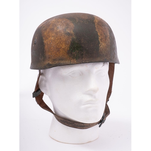 330 - A WWII period German Fallschrimjager. Paratrooper helmet, green and khaki camouflage decorated skull... 