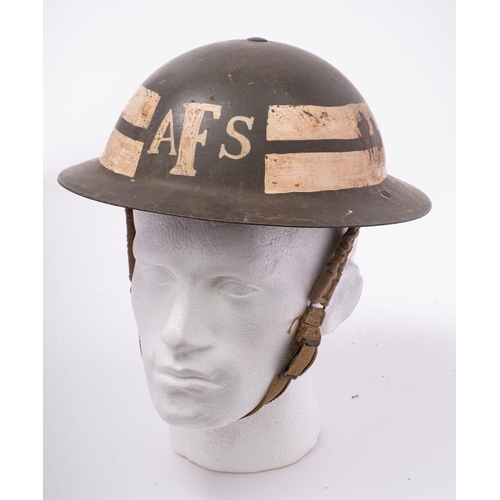 336 - A WWII British Home Service Mk I steel helmet for the Auxiliary Fire Service: green with white 'AFS'... 