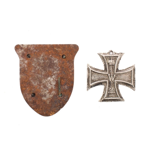 356 - A WWII German Army/Waffen-SS Krim Campaign shield and a cast reproduction Iron Cross: