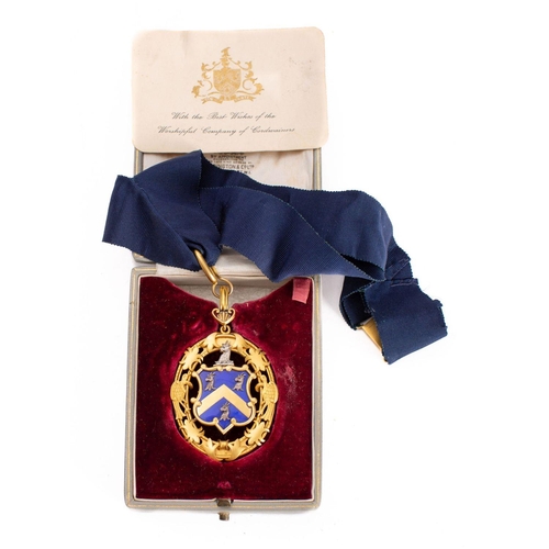 368 - A gilt and enamel Worshipful Company of Cordwainers neck badge in case of issue, inscribed and dated... 