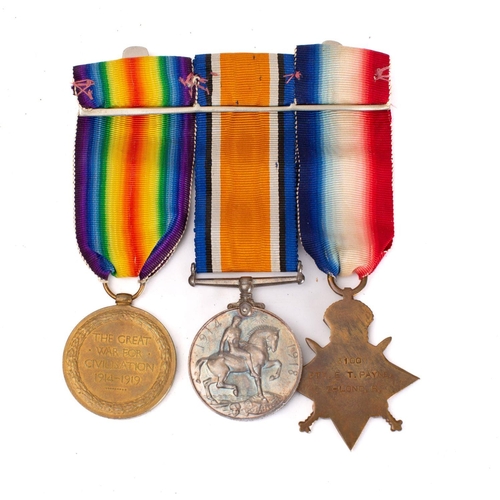 378 - A WWI trio to '3100 Pte E.T Payne 7-Lond. R': comprising 1914-15 Star War Medal and Victory Medal, t... 