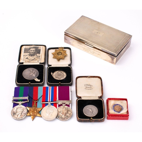 387 - A WWII group of four to '6285296 Pte J Swaine. The Buff',  comprising George VI General Service Meda... 