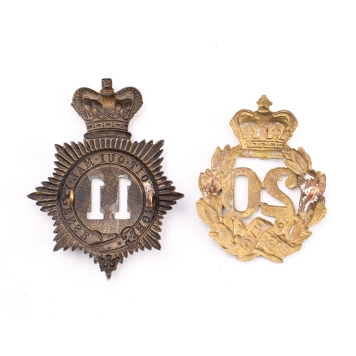 420 - 20th Regiment of Foot (East Devon) Glengarry badge,  with Queen's crown over laurel wreath, together... 