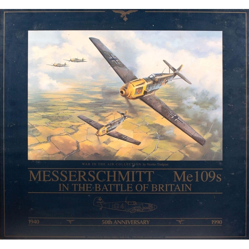 493 - After Nicolas Trudgian Messerschmidt ME109s at the Battle of Britain poster, 67 x 72cm overall inclu... 