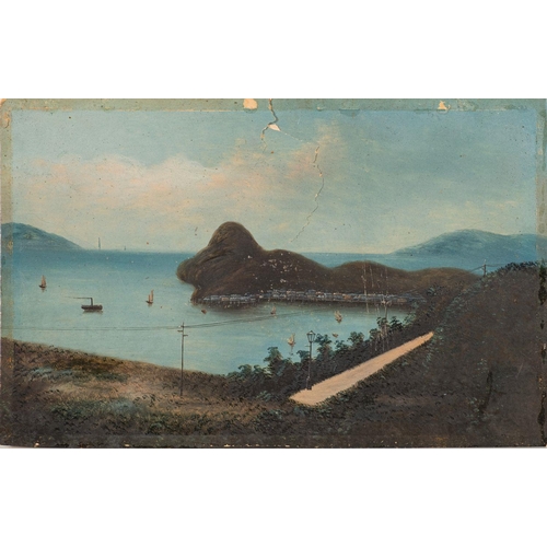 518 - Anglo-Chinese School (early 20th century) Mount Austin Barracks; view of a bay with boats, possibly ... 