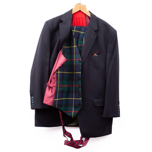 528 - Barrington Ayre. A gentleman's black wool herringbone jacket,  together with a pair of Tartan troons... 