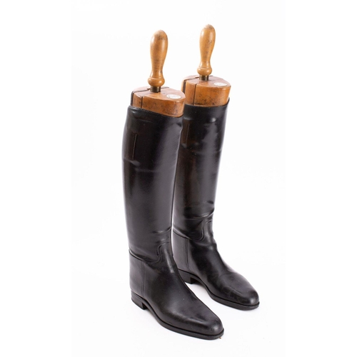 57 - A pair of Tom Hill black leather riding boots  size 5,  stamped to interior with maker's details, wi... 