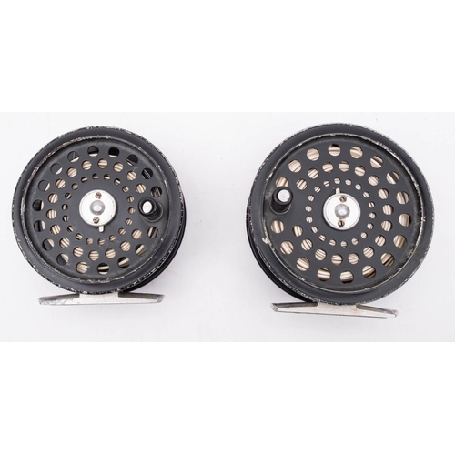 579 - Two House of Hardy 'Ultralite' Salmon reels, #6 & #7,  both with single ebonised handle and knurled ... 